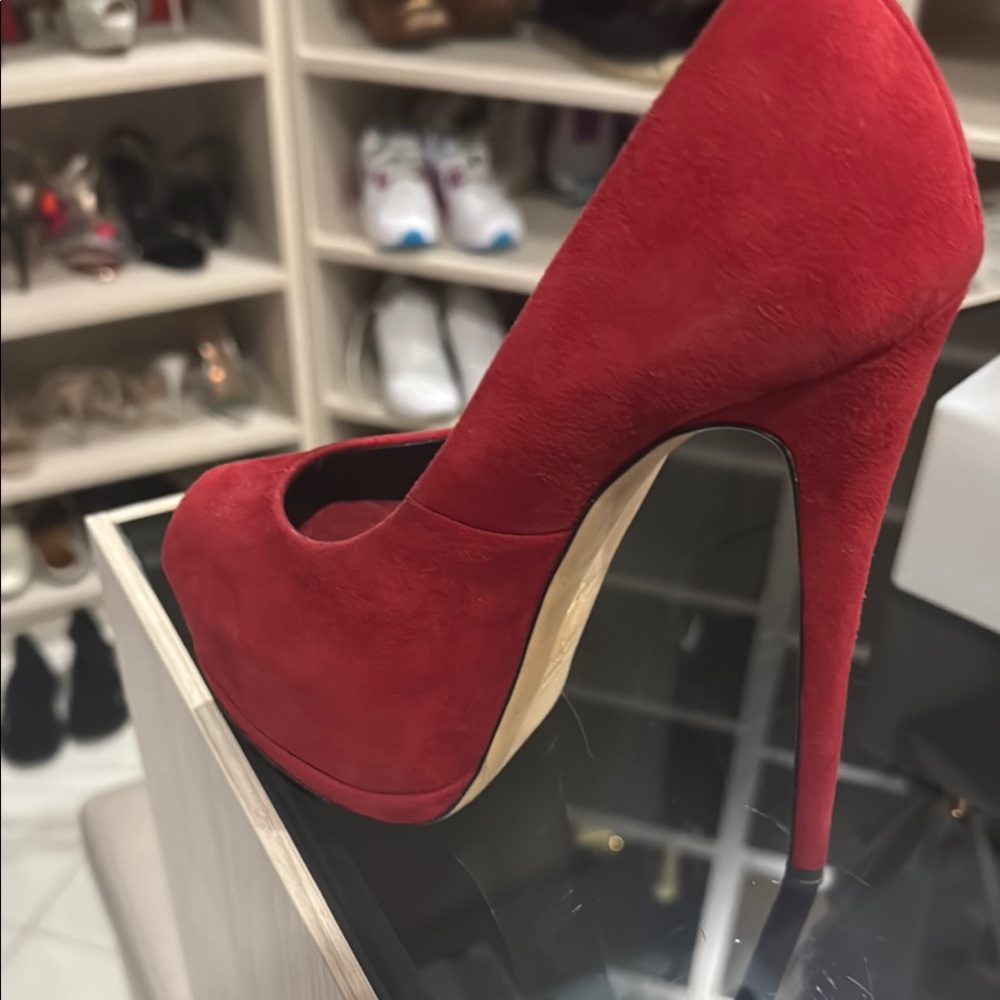Elegant Red Suede Stiletto Heels
